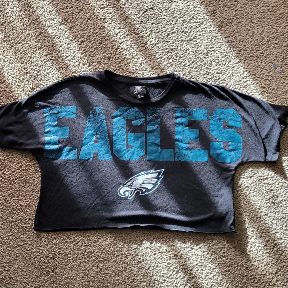 NFL Womens Black and Teal CropTop Eagles T-Shirt
